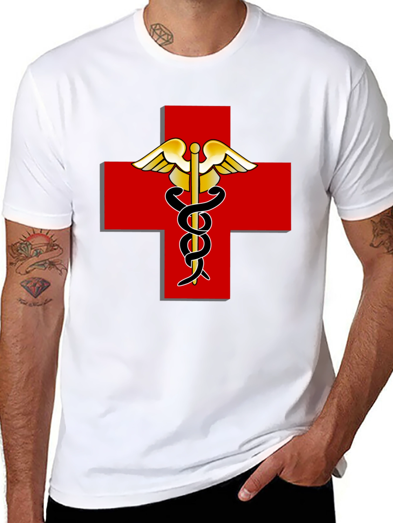 Medical Caduceus Red Cross Graphic T-Shirt