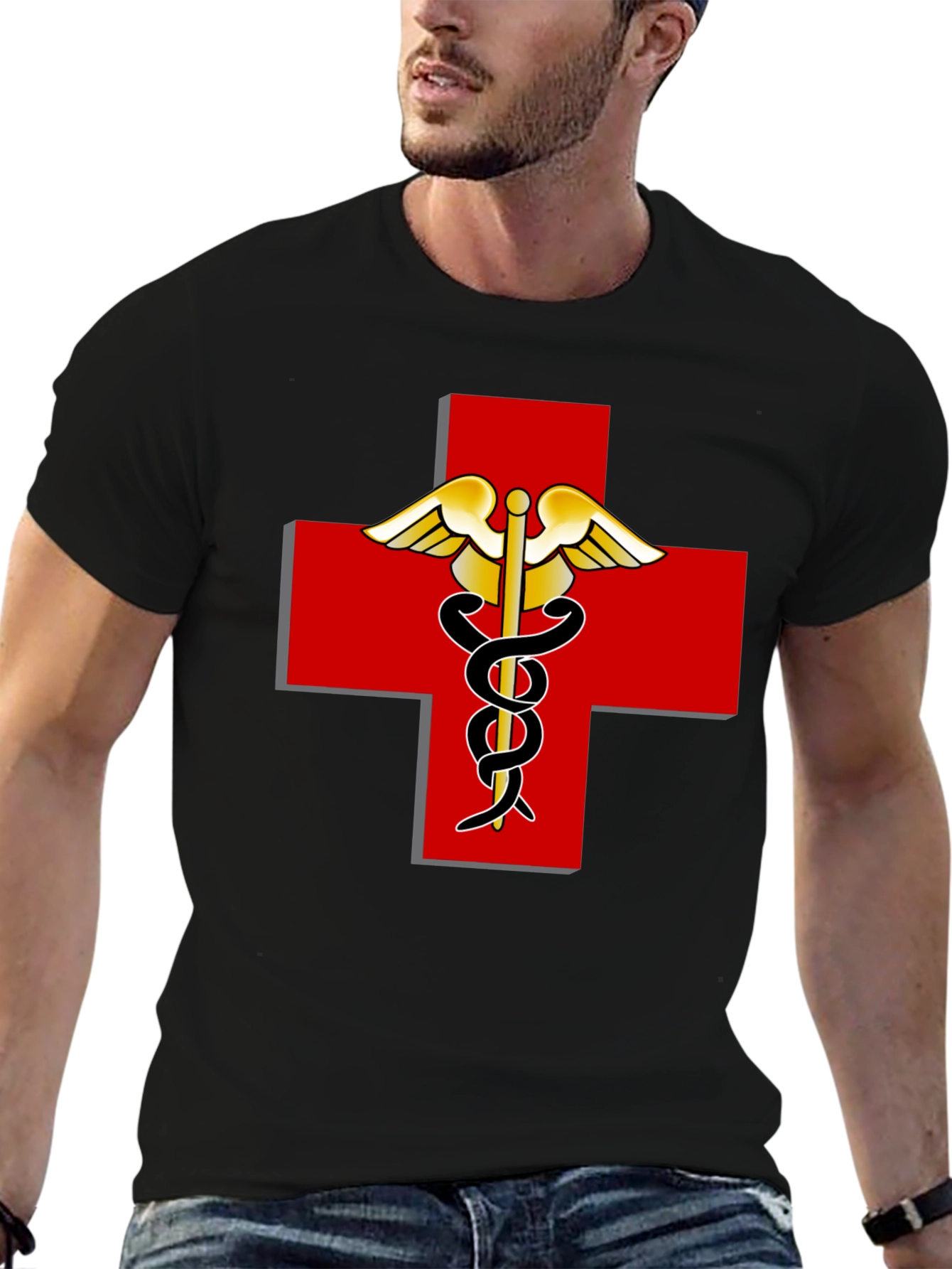 Medical Caduceus Red Cross Graphic T-Shirt