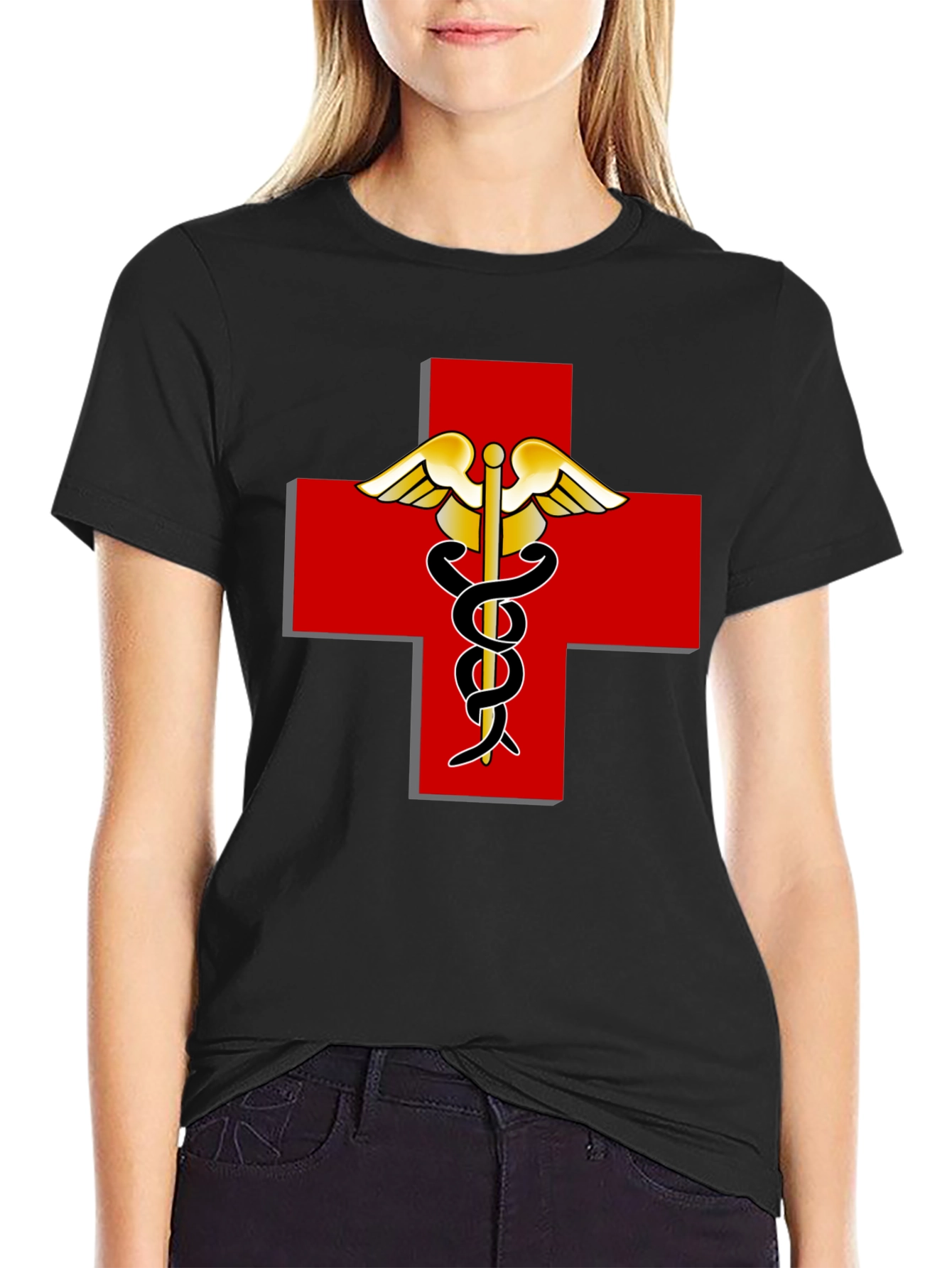 Medical Caduceus Red Cross Graphic T-Shirt