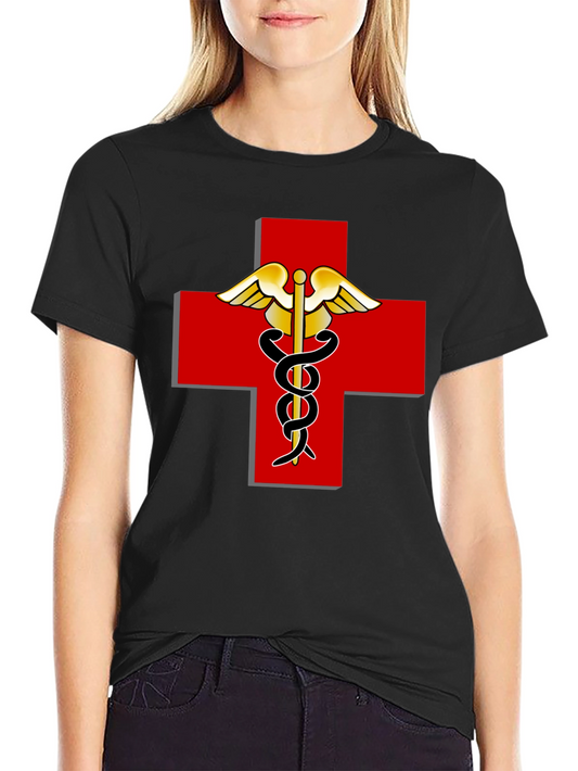 Medical Caduceus Red Cross Graphic T-Shirt