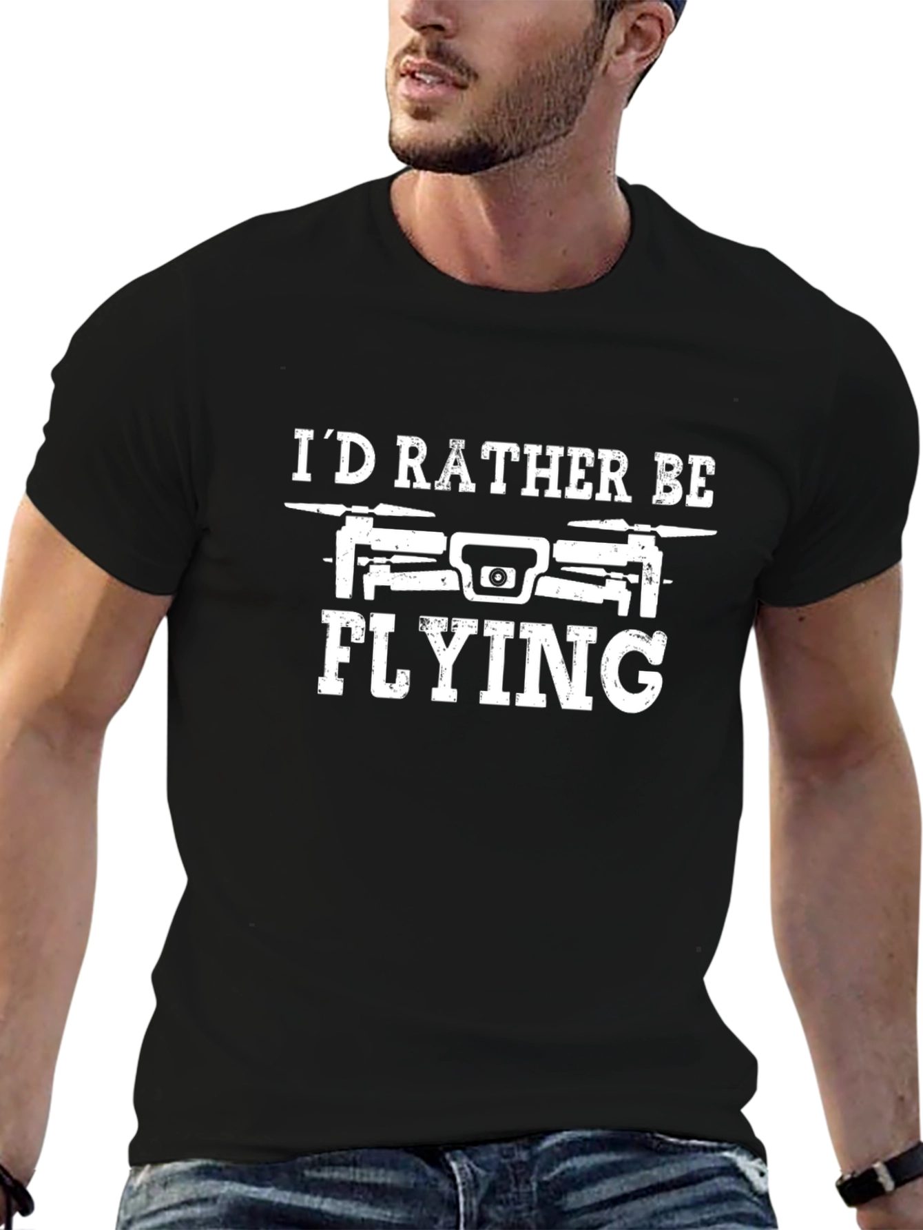Drone Enthusiast Black T-Shirt - Id Rather Be Flying
