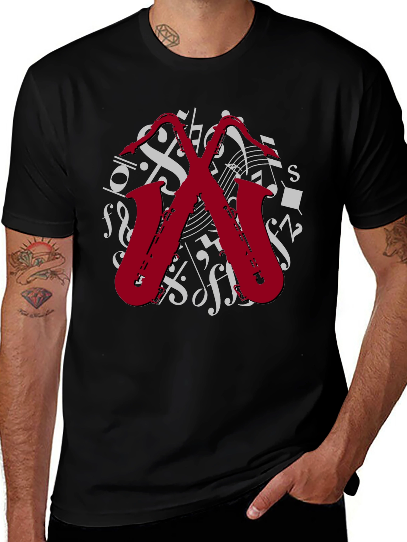 Saxophone Music Notes Graphic T-Shirt