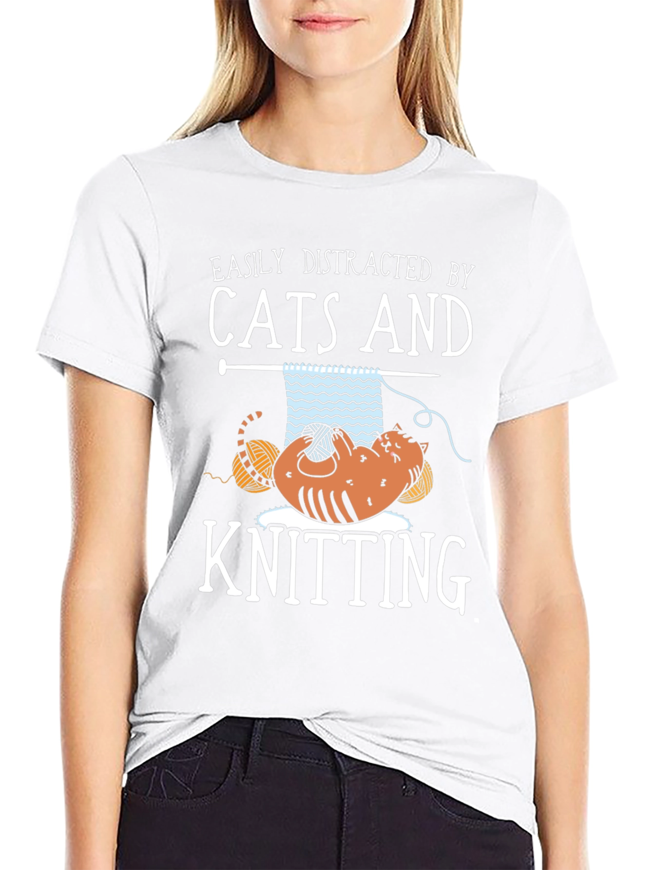 Easily Distracted By Cats and Knitting T-Shirt