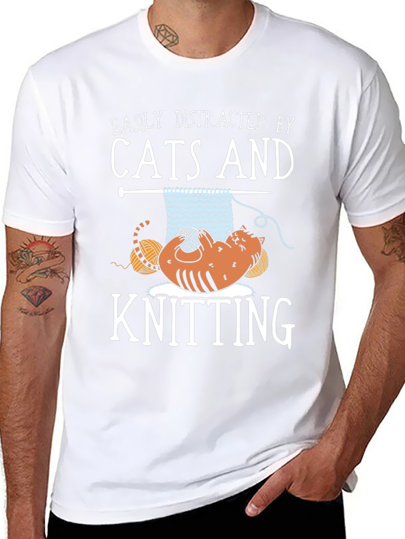 Easily Distracted By Cats and Knitting T-Shirt