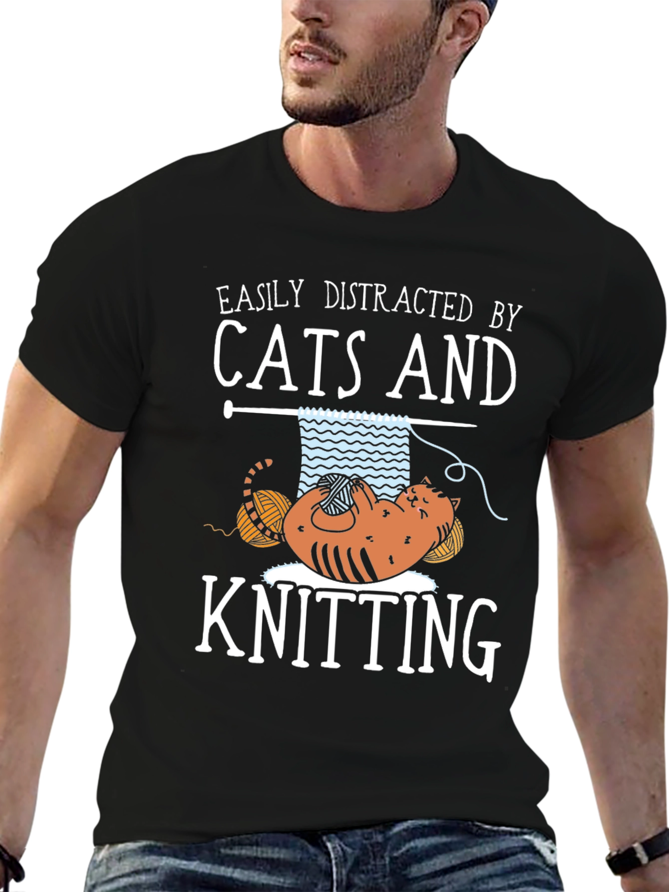 Easily Distracted By Cats and Knitting T-Shirt