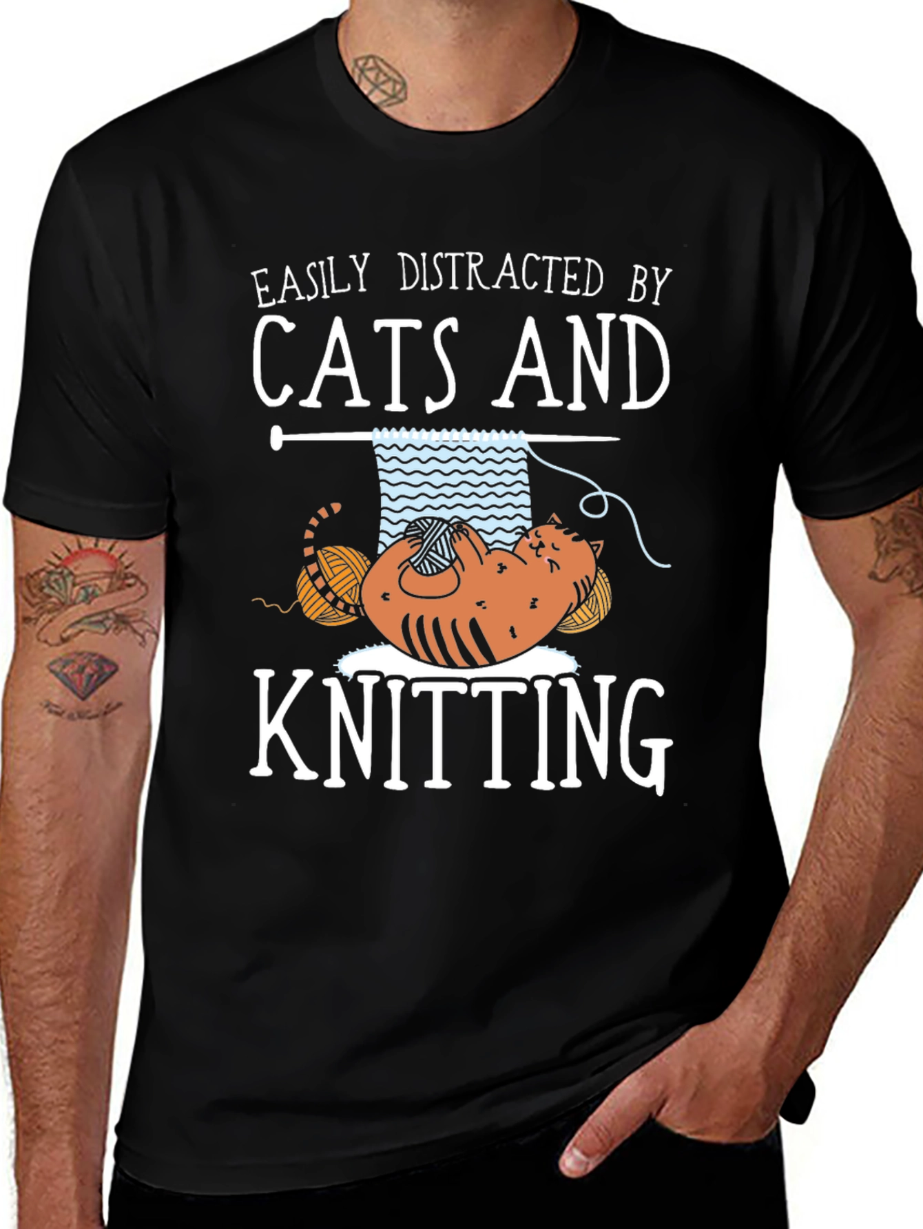 Easily Distracted By Cats and Knitting T-Shirt