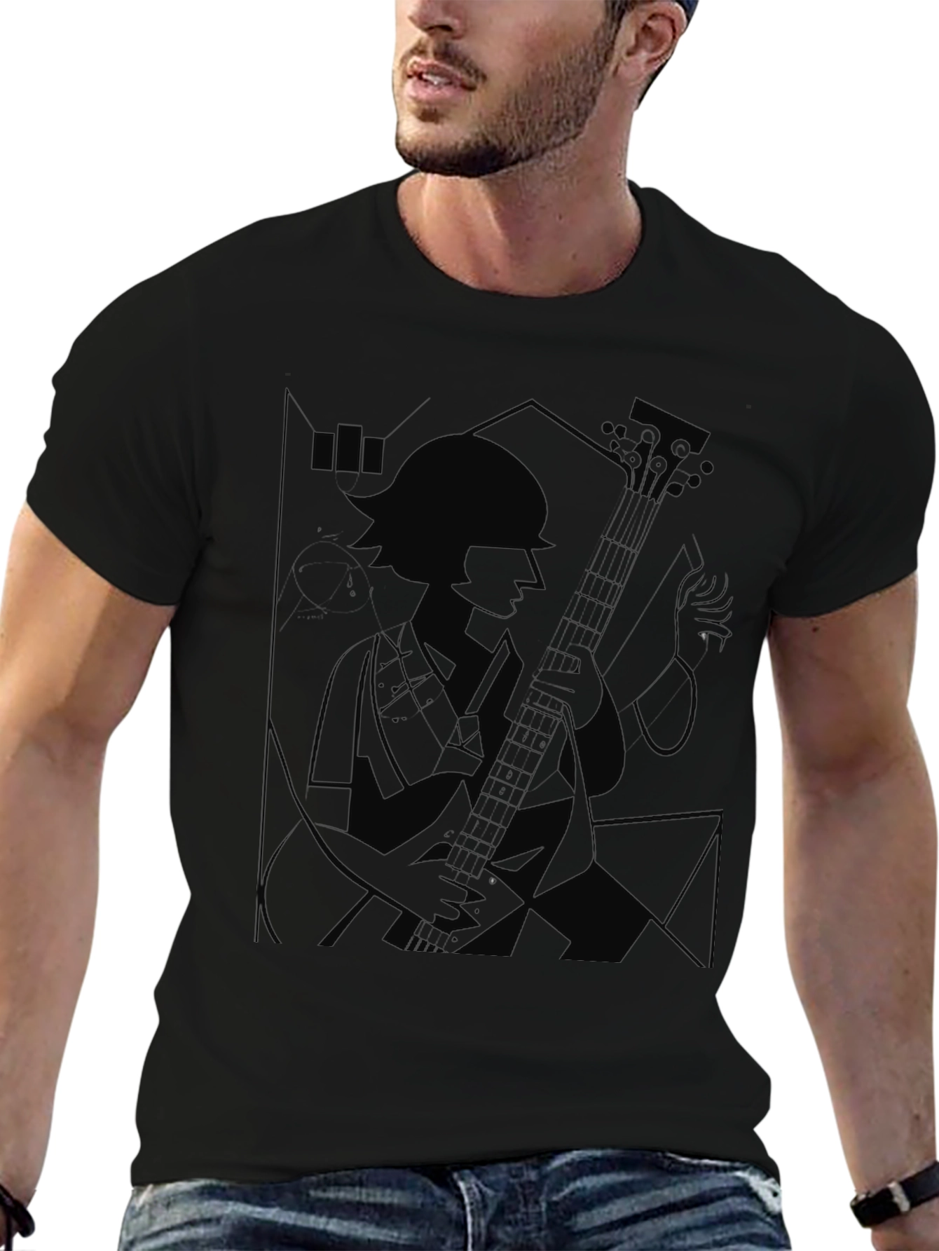 Silhouette Guitar Player Graphic Tee - Black