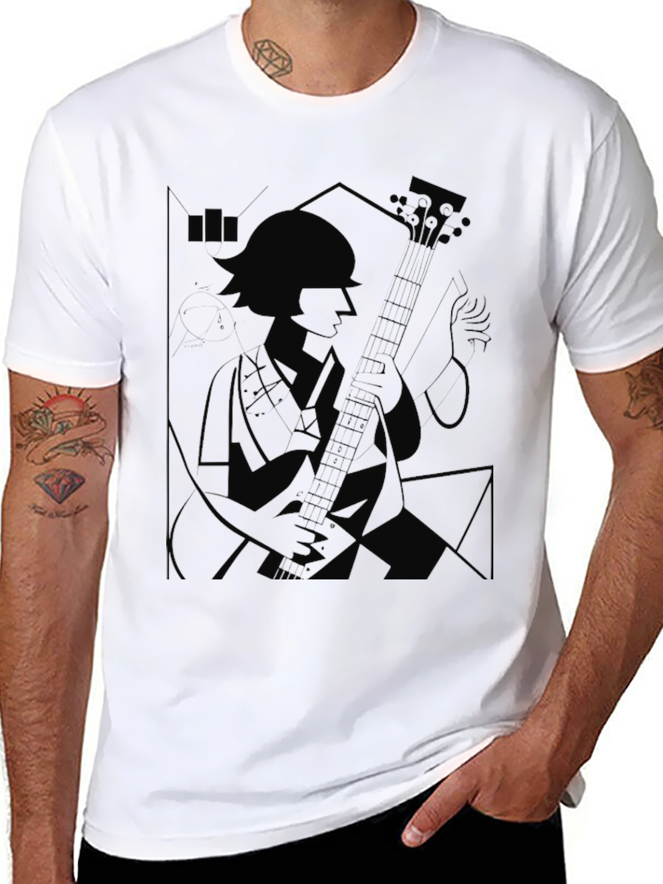 Silhouette Guitar Player Graphic Tee - Black