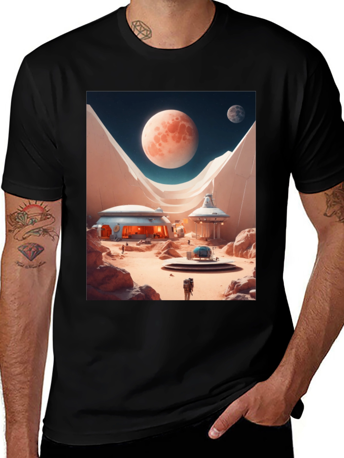 Sci-Fi Mars Landscape Graphic T-Shirt