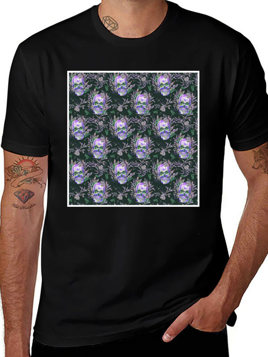 Skull & Floral Print Tee - Mens Graphic T-Shirt