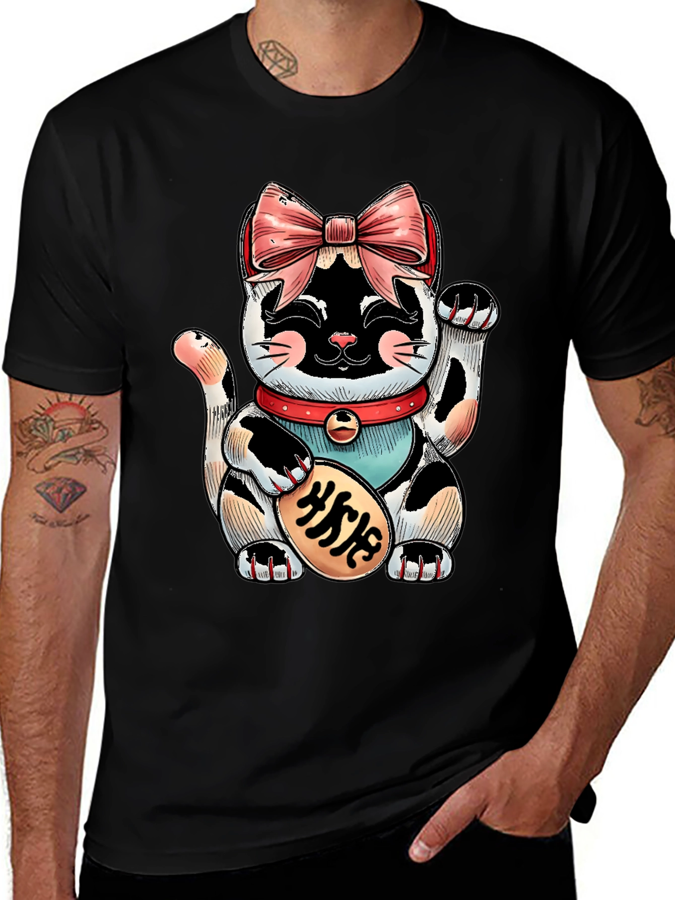 Lucky Cat Graphic Tee - Unisex Black T-Shirt
