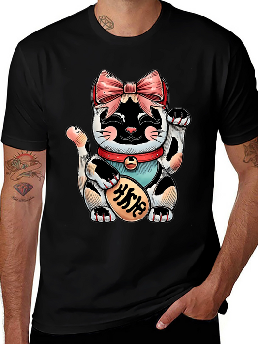 Lucky Cat Graphic Tee - Unisex Black T-Shirt