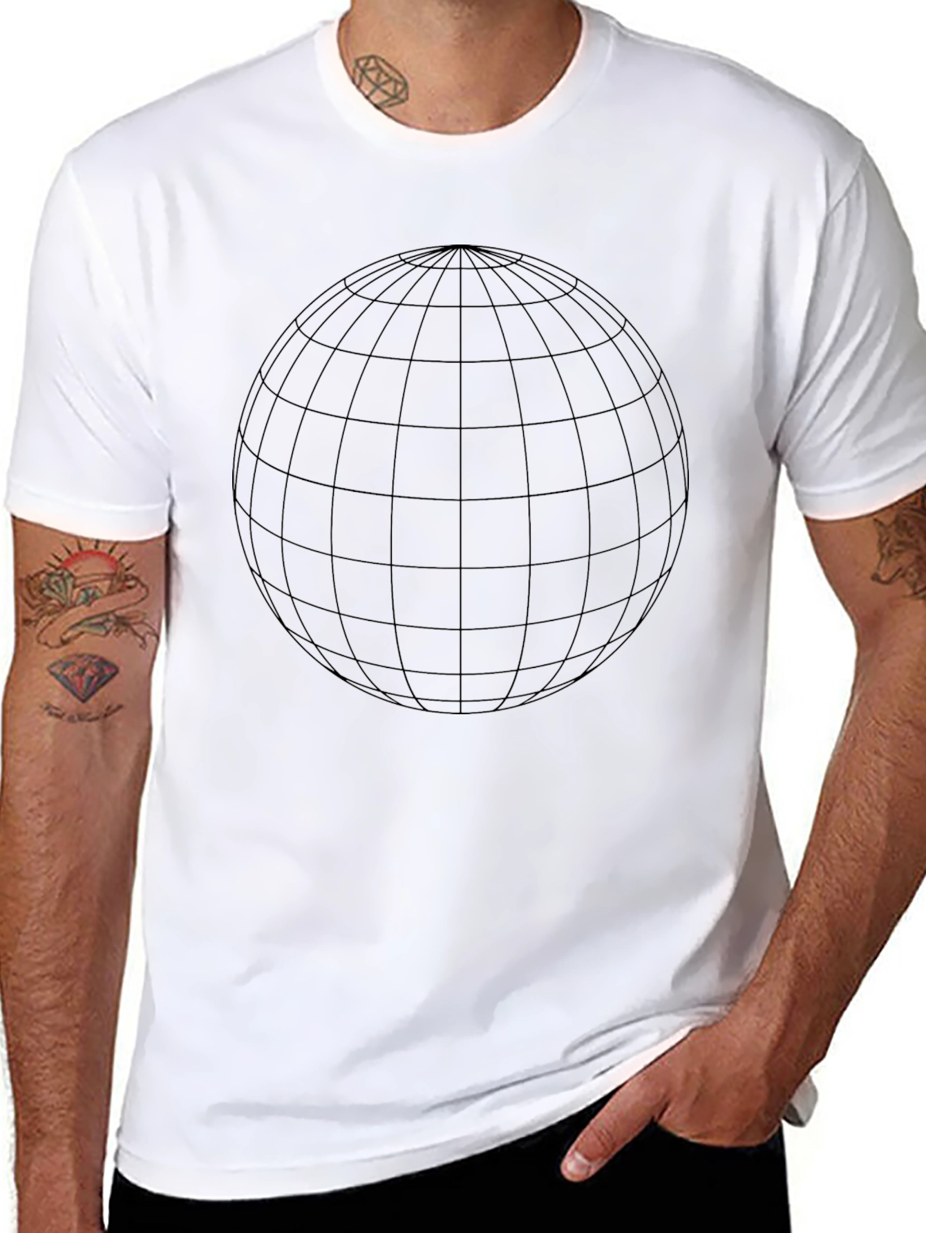 Geometric Globe Graphic Tee - Modern Black T-Shirt