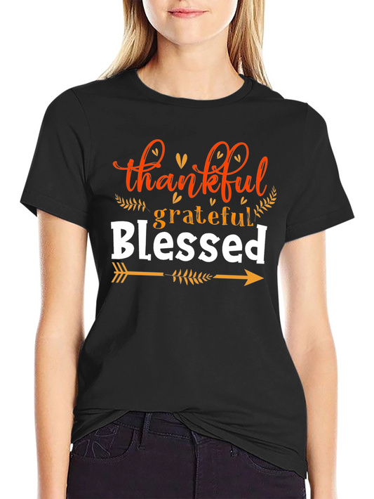 Thankful Grateful Blessed T-Shirt - Fall Thanksgiving Tee