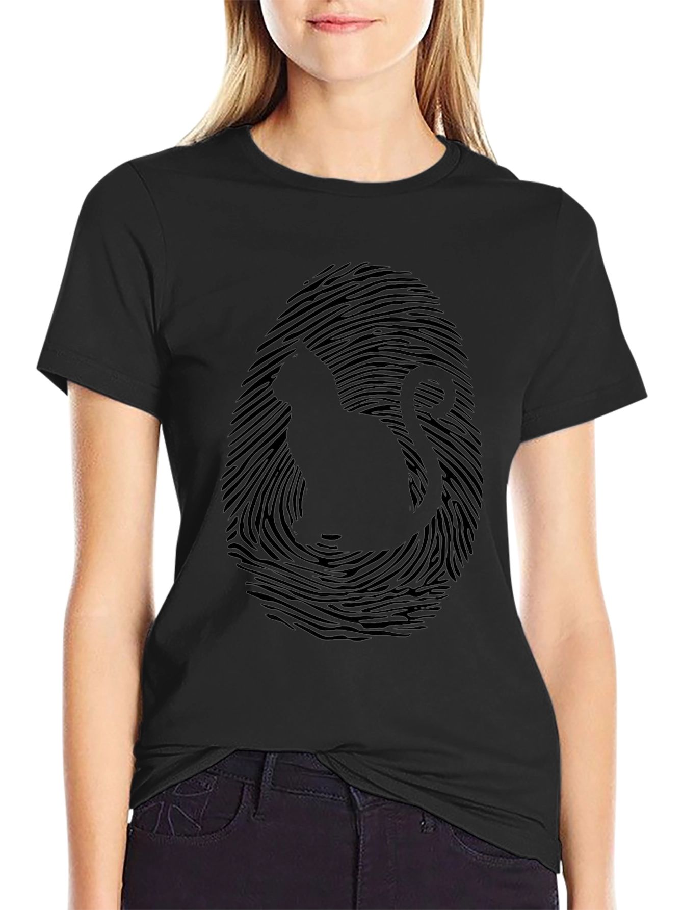 Cat Fingerprint Graphic Tee - Unique Black T-Shirt