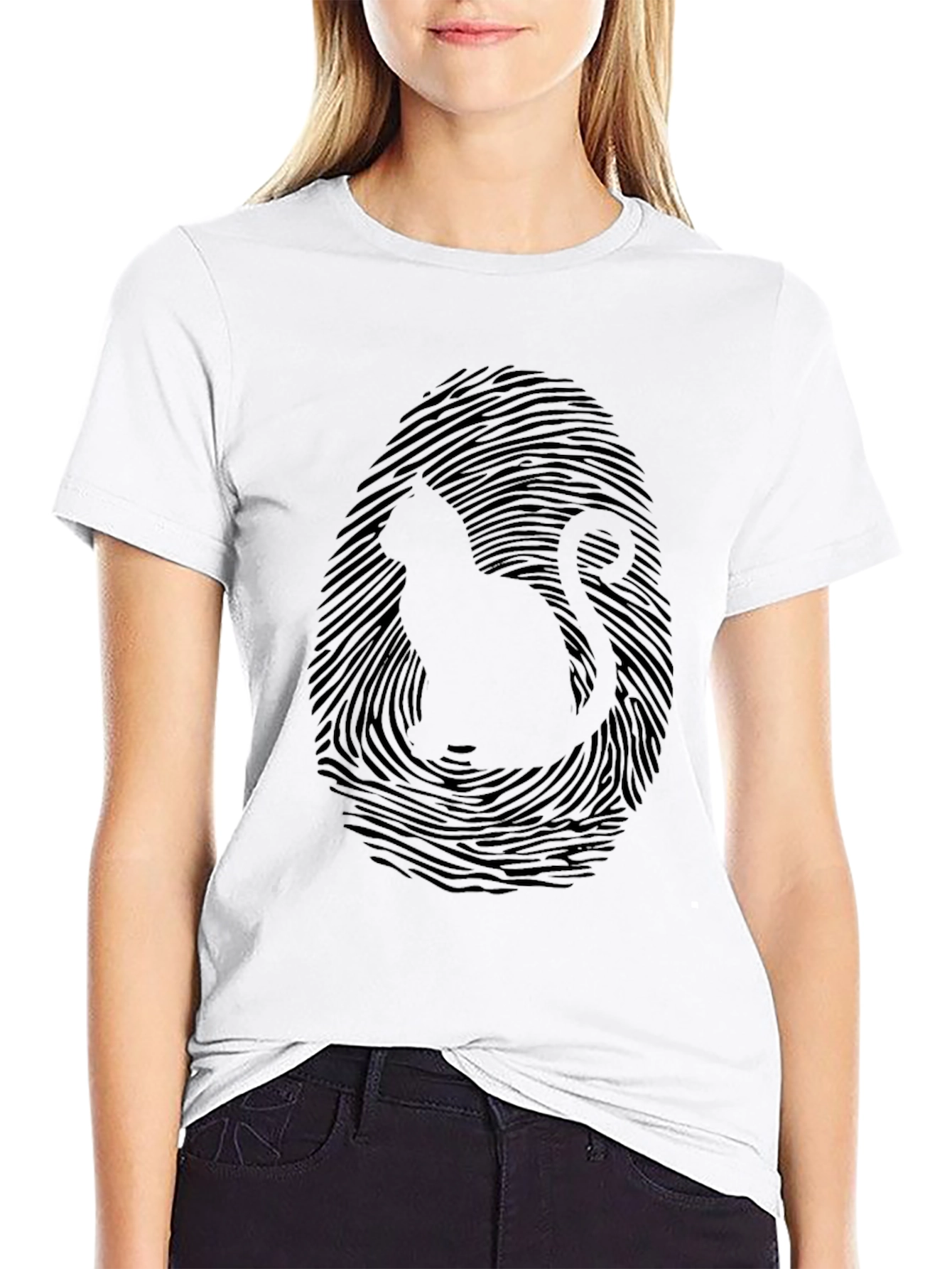 Cat Fingerprint Graphic Tee - Unique Black T-Shirt