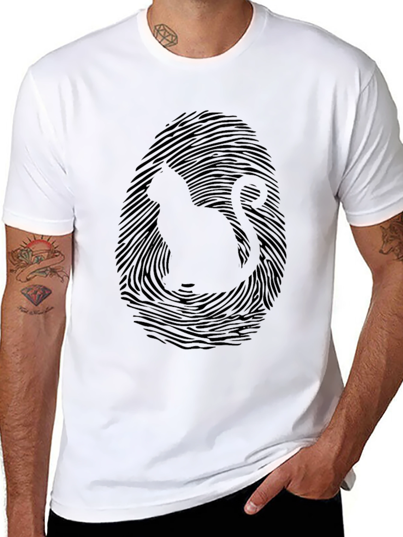 Cat Fingerprint Graphic Tee - Unique Black T-Shirt