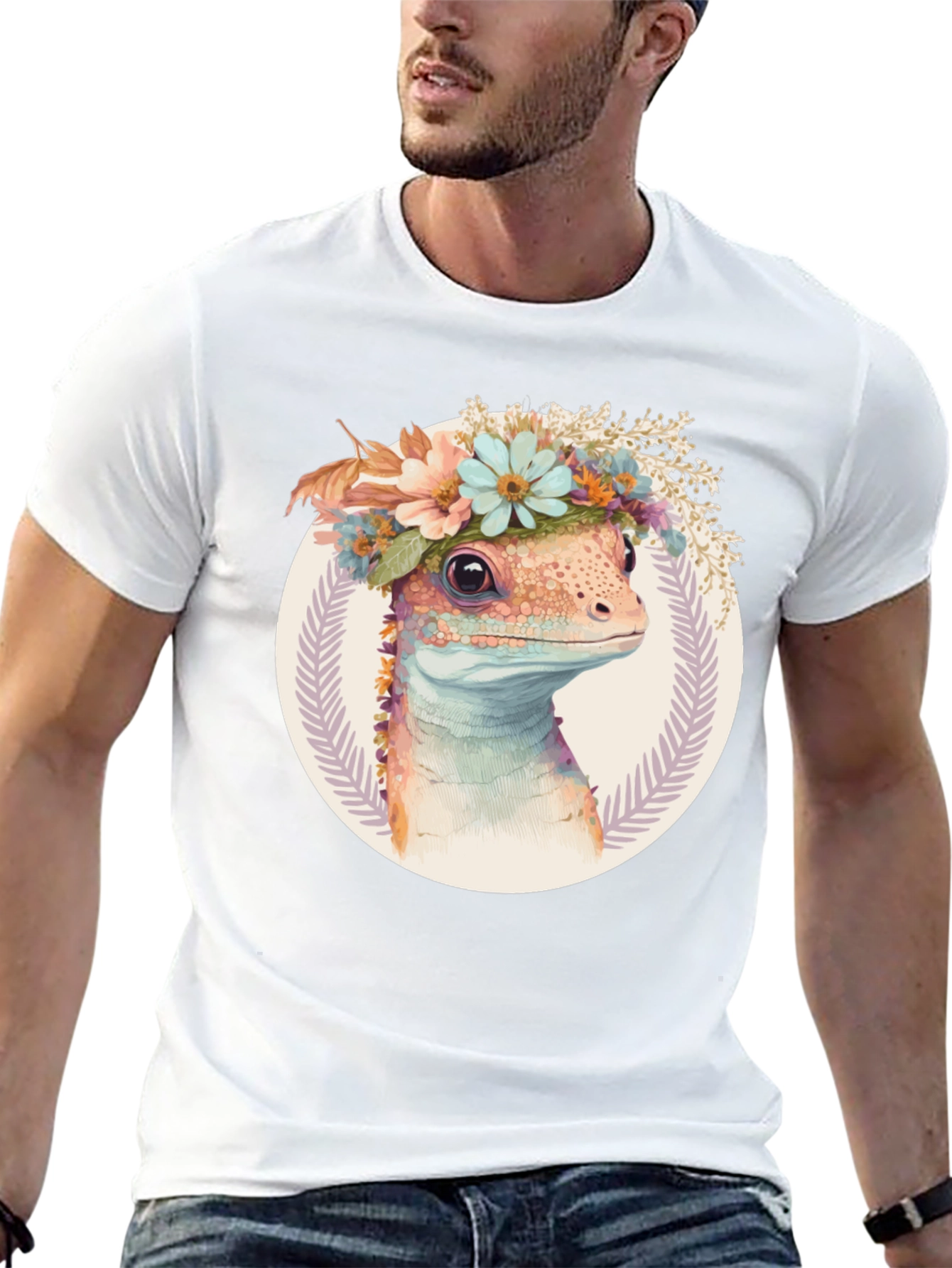 Lizard with Floral Crown Graphic Tee
