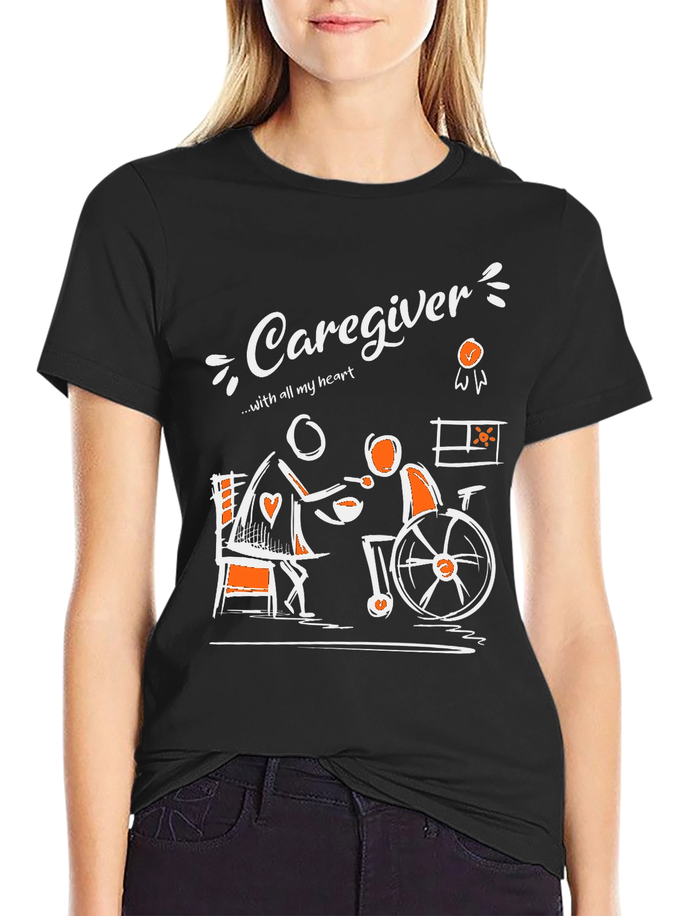 Caregiver T-Shirt - With All My Heart Graphic Tee
