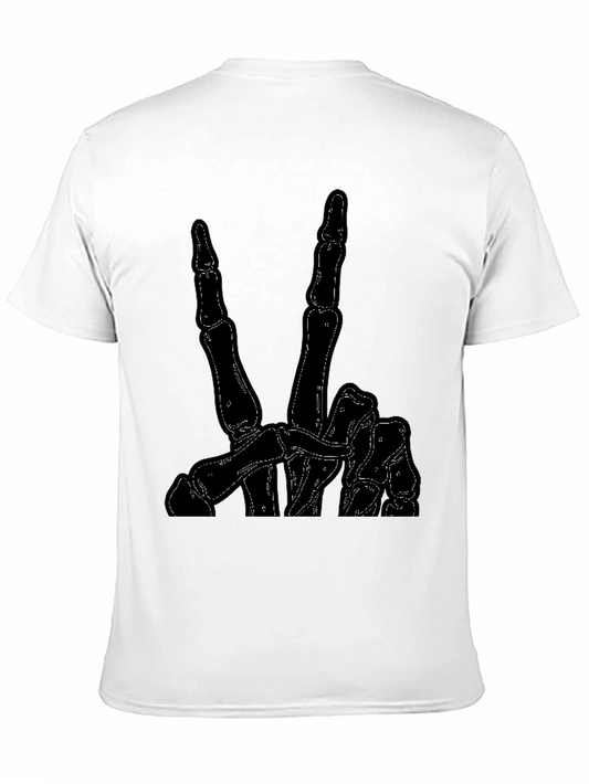 Skeleton Hand Peace Sign Graphic Tee - Black