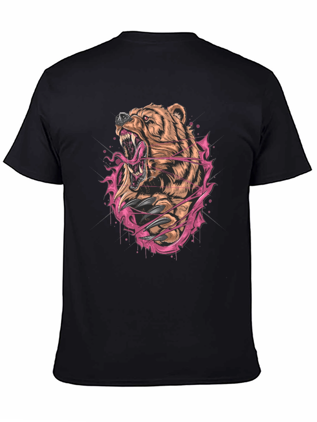 Bear Graphic Print Black T-Shirt