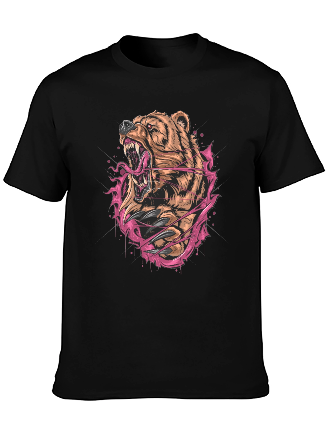 Bear Graphic Print Black T-Shirt