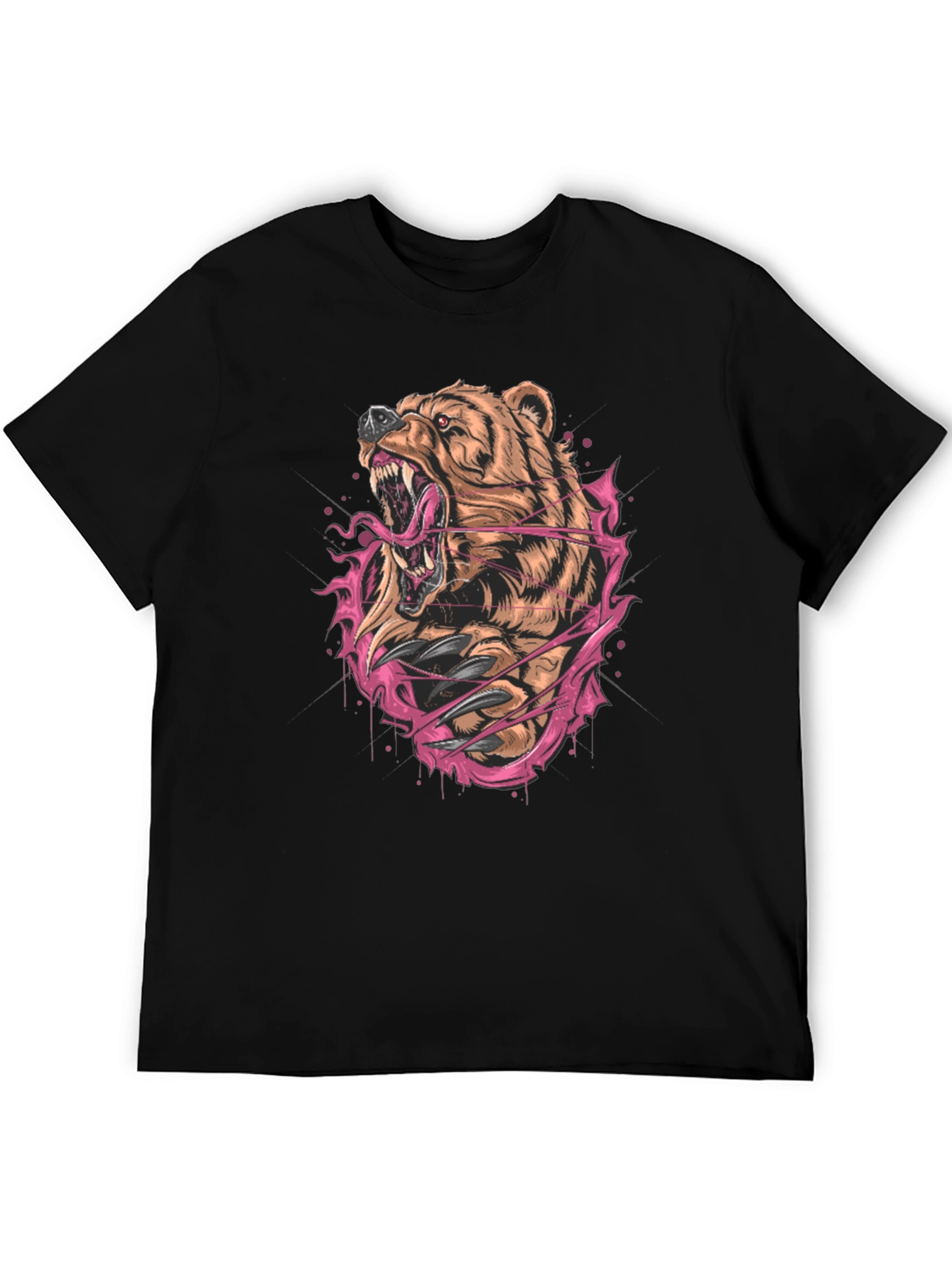 Bear Graphic Print Black T-Shirt