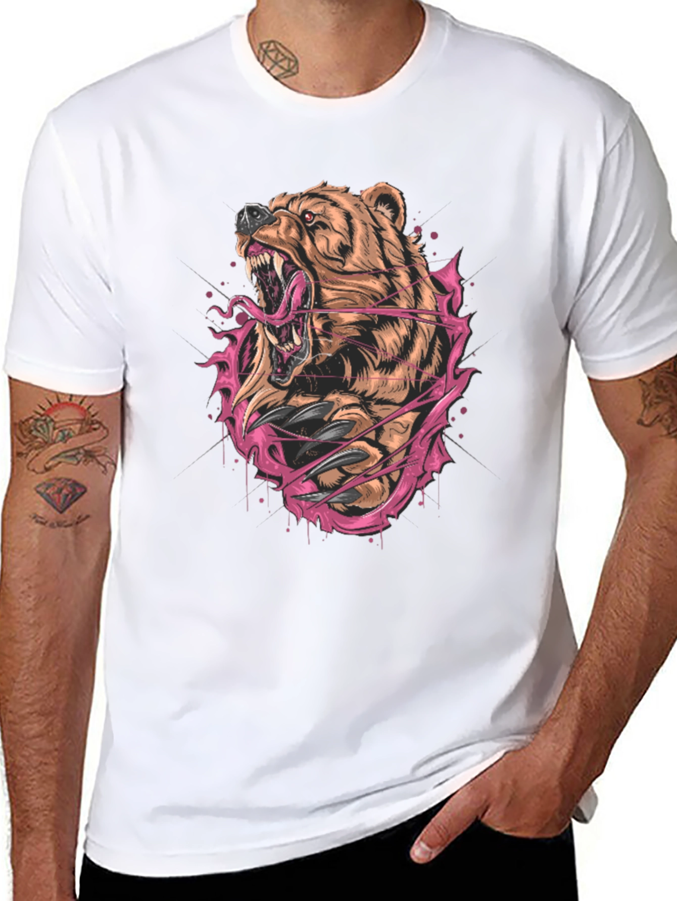 Bear Graphic Print Black T-Shirt