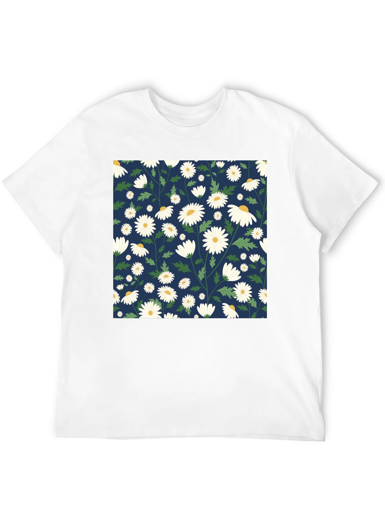Daisy Pattern Black T-Shirt
