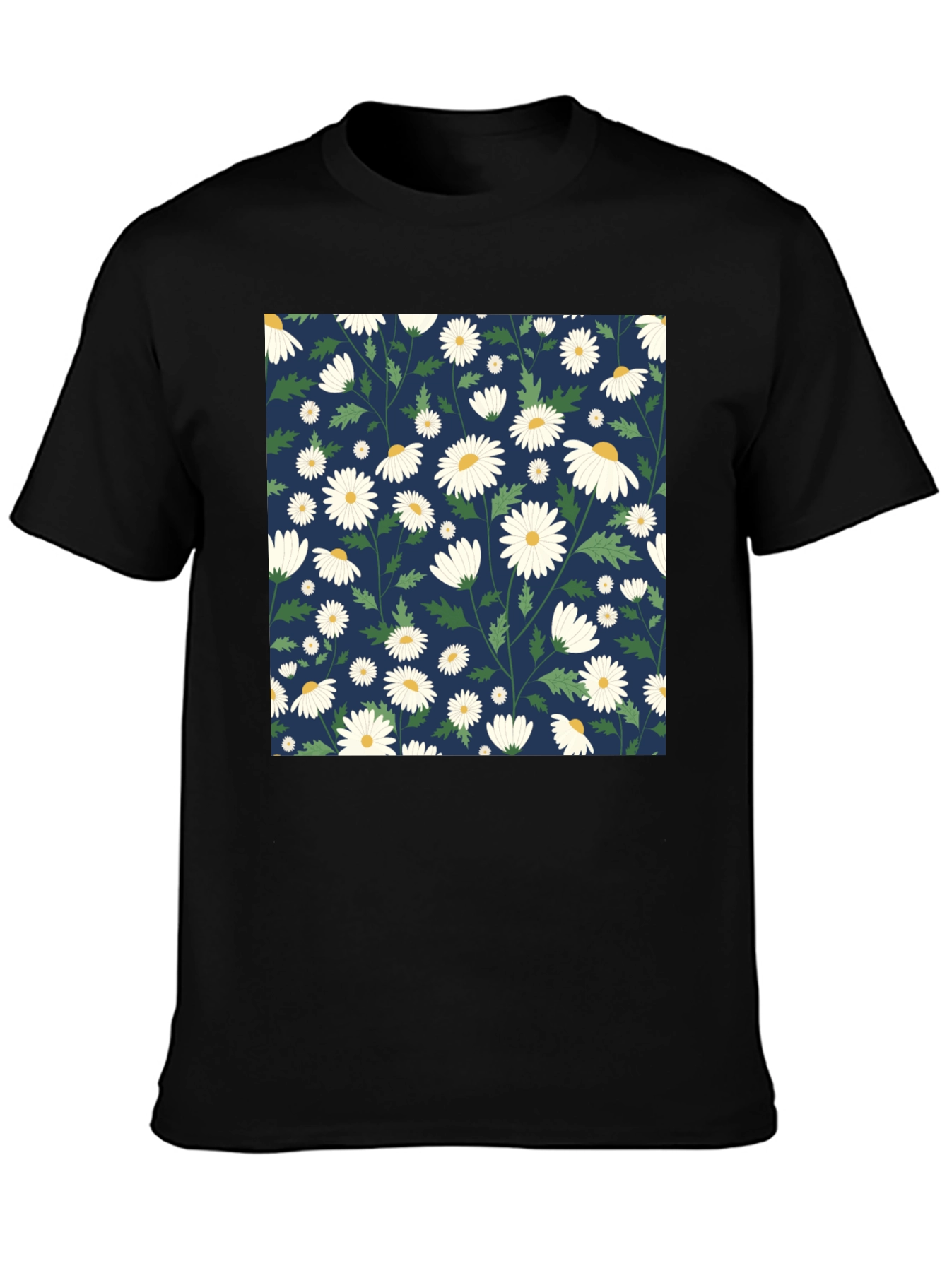 Daisy Pattern Black T-Shirt