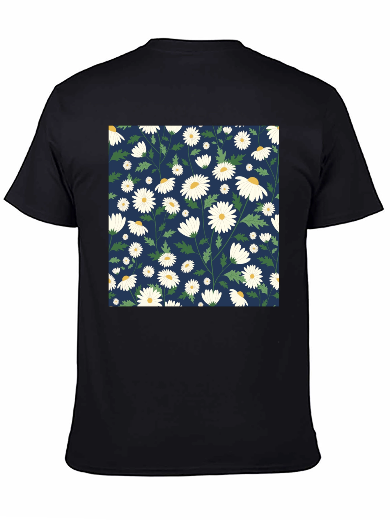 Daisy Pattern Black T-Shirt