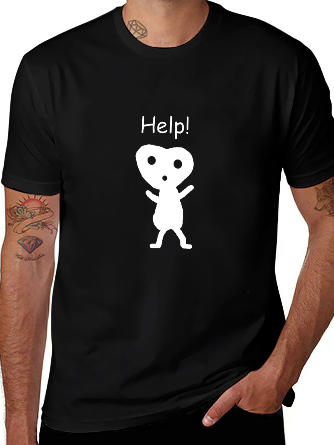 Help! Graphic Black T-Shirt - Kodama Spirit