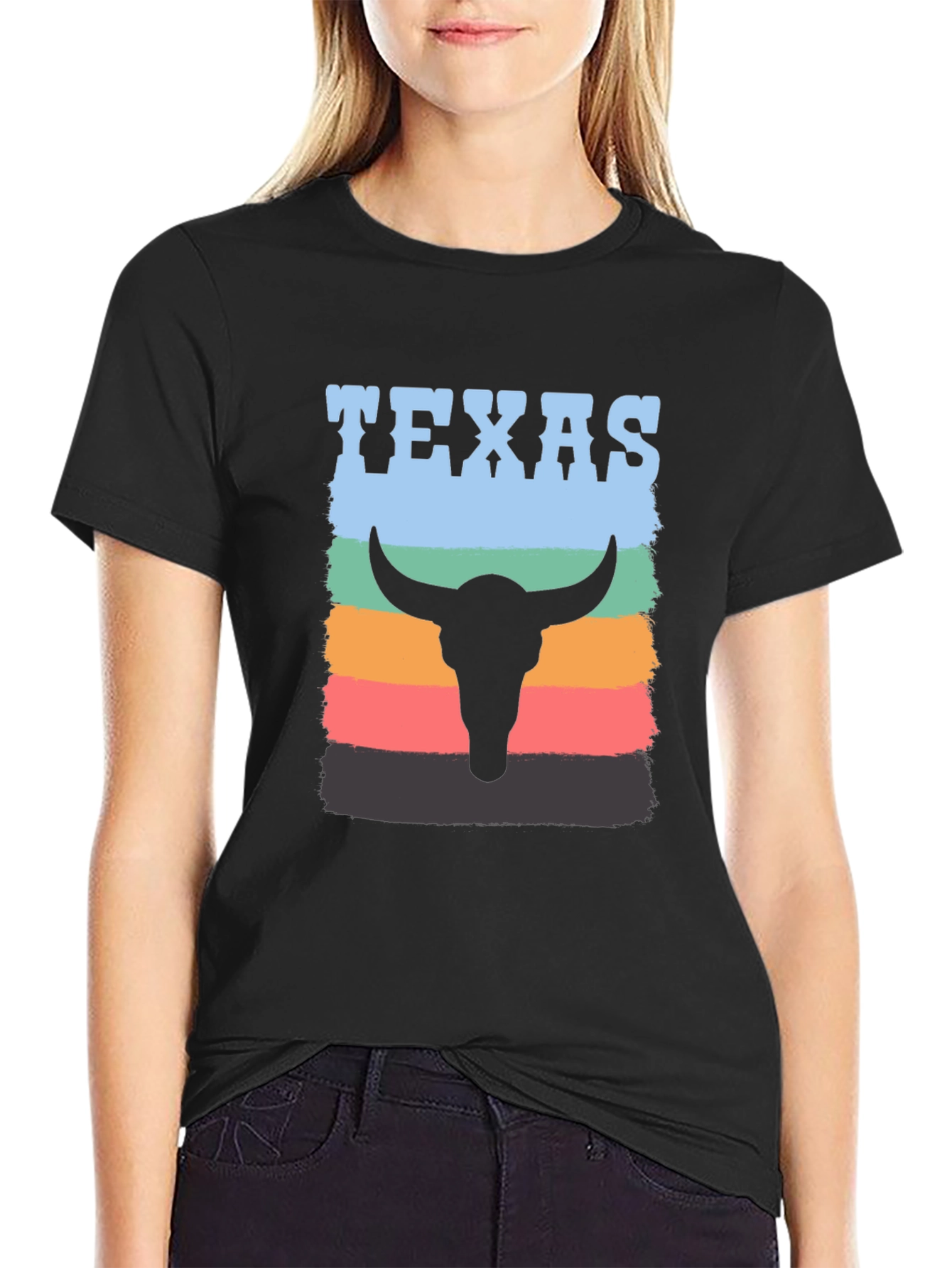 Texas Bull Skull Graphic Tee - Retro Style