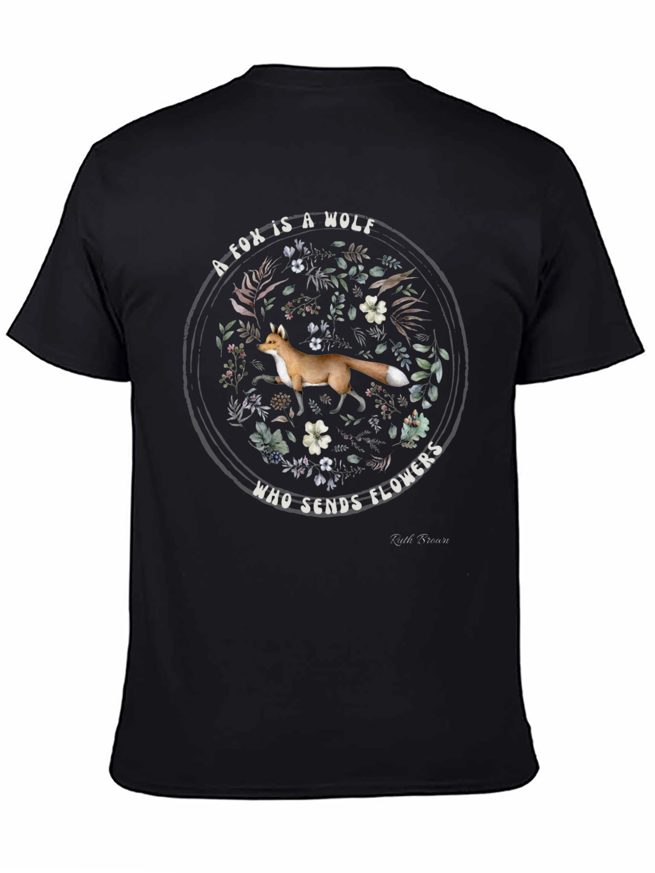 Fox Sends Flowers Black Graphic T-Shirt