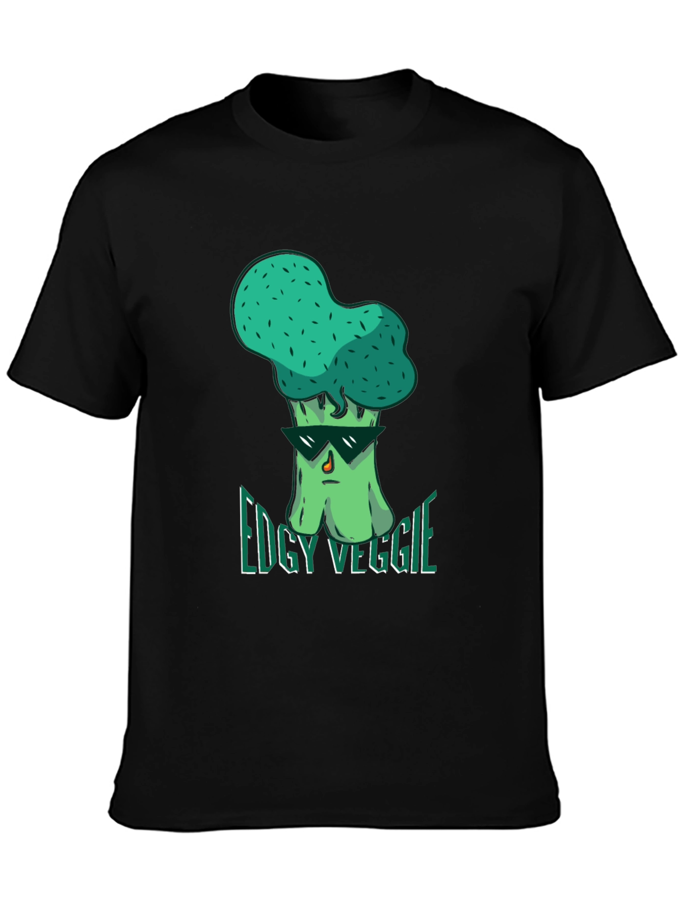 Edgy Veggie Graphic T-Shirt - Black Crew Neck
