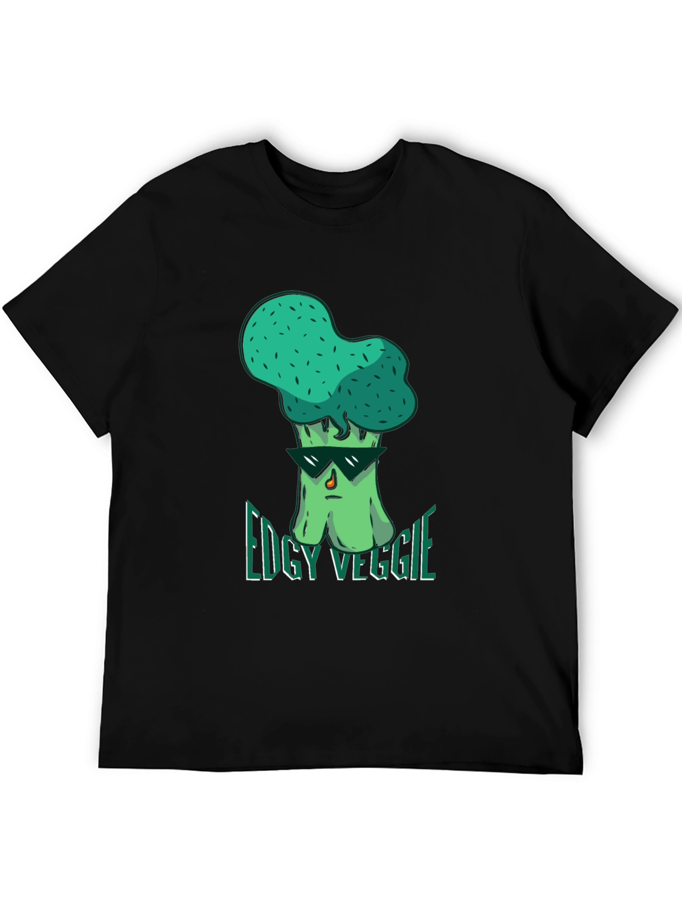 Edgy Veggie Graphic T-Shirt - Black Crew Neck