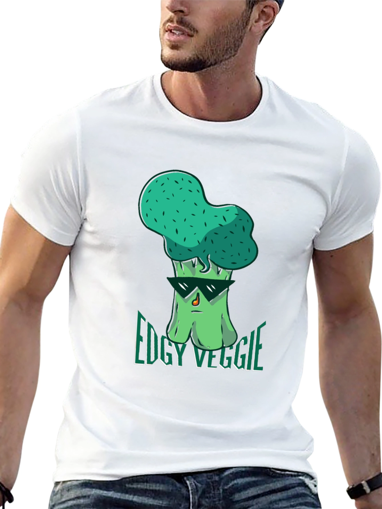 Edgy Veggie Graphic T-Shirt - Black Crew Neck