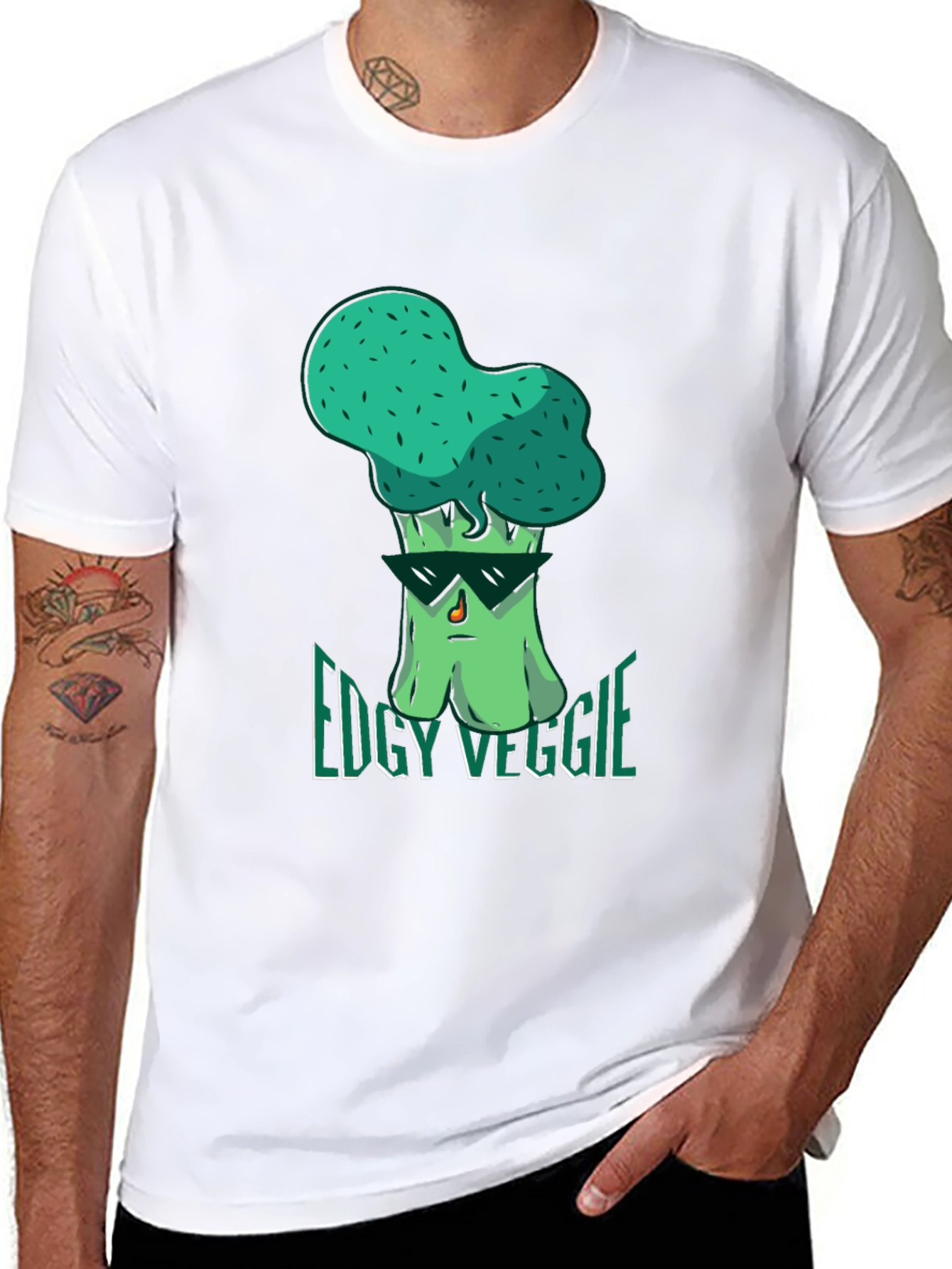 Edgy Veggie Graphic T-Shirt - Black Crew Neck