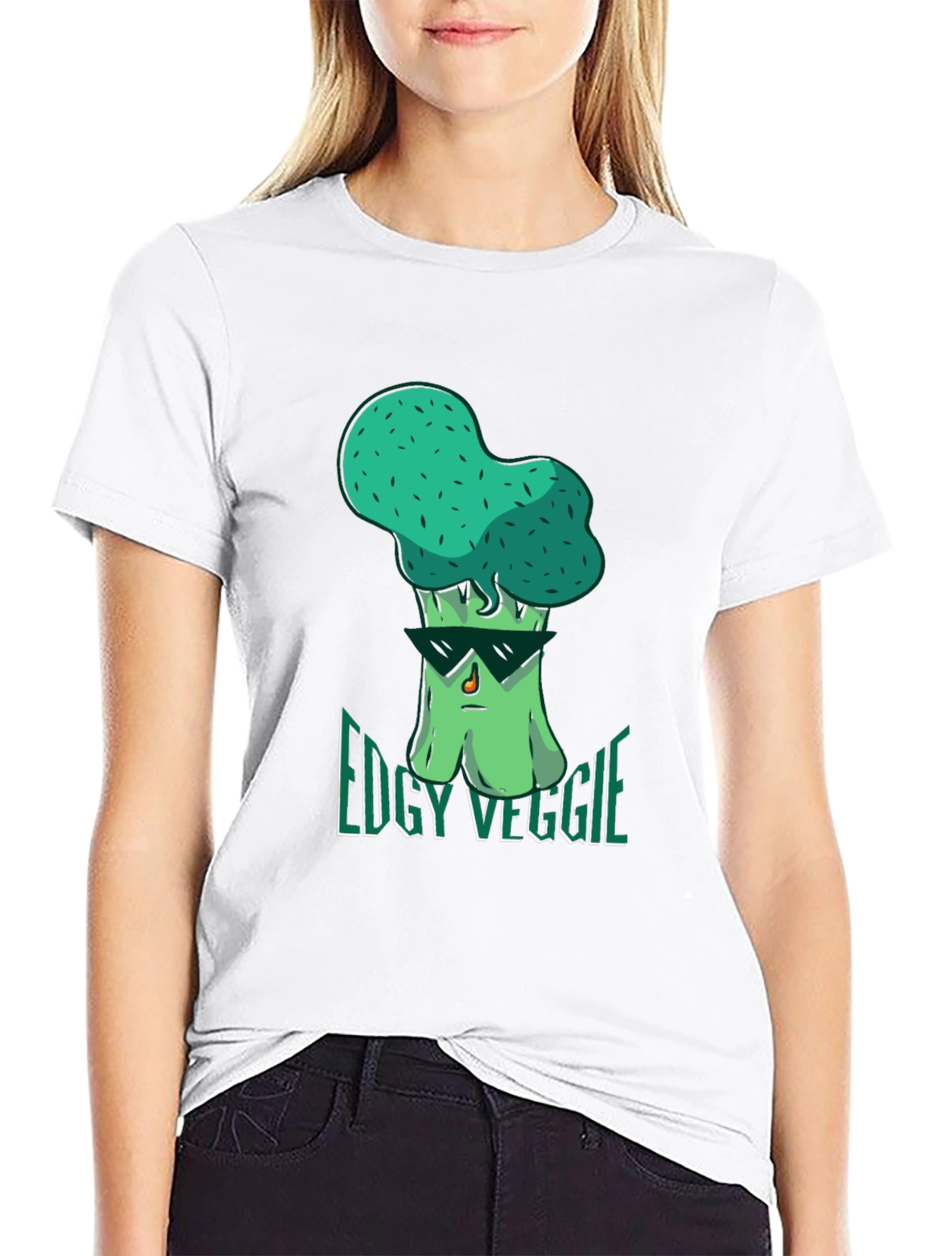 Edgy Veggie Graphic T-Shirt - Black Crew Neck