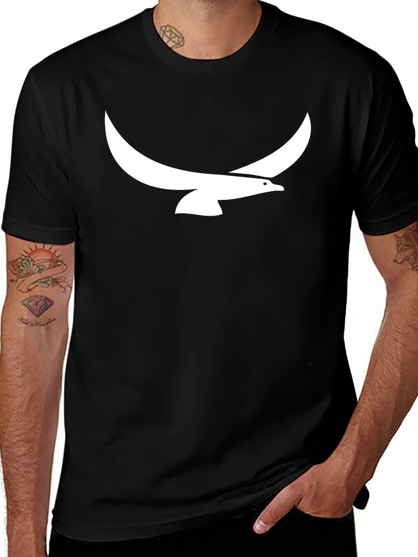 Mens Black T-Shirt with Flying Bird Graphic