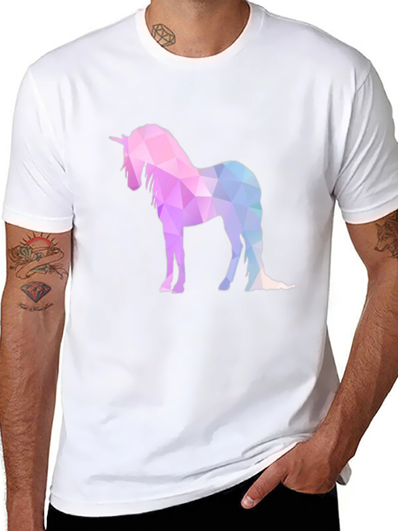 Geometric Unicorn Graphic T-Shirt - Black