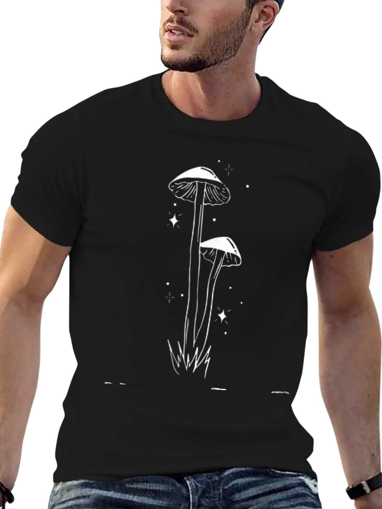 Mushroom Print Black T-Shirt