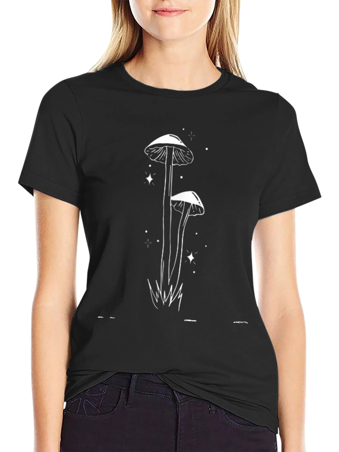 Mushroom Print Black T-Shirt