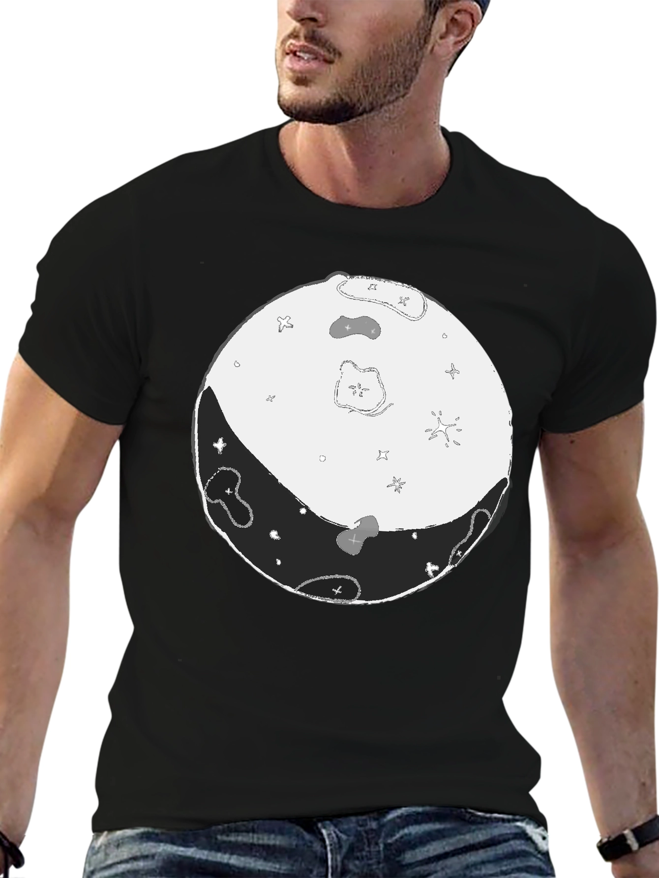 Lunar Phase Graphic Tee - Black Cotton Blend