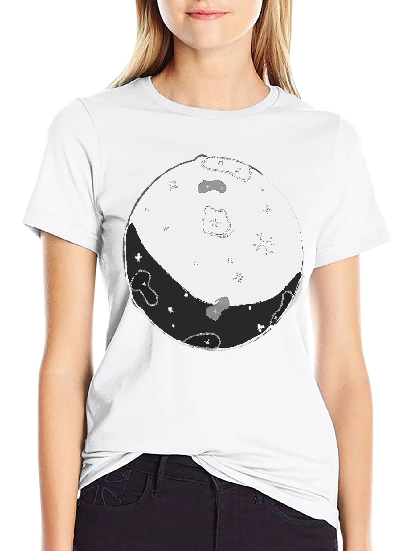 Lunar Phase Graphic Tee - Black Cotton Blend