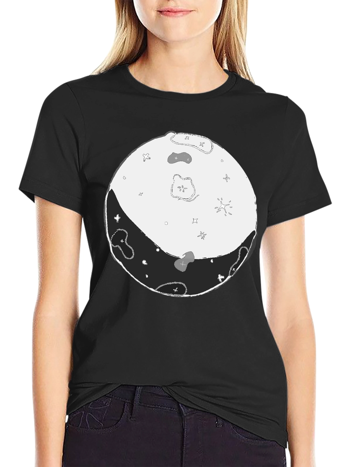 Lunar Phase Graphic Tee - Black Cotton Blend