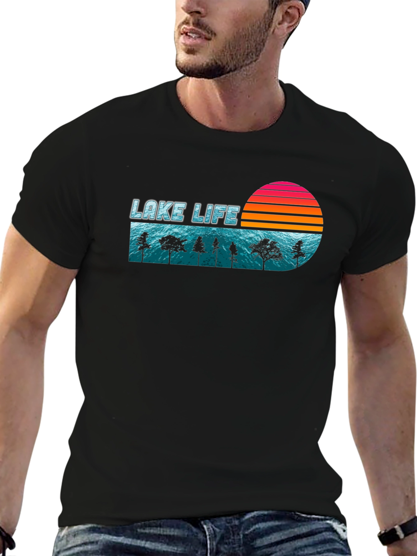 Lake Life Retro Sunset Graphic T-Shirt