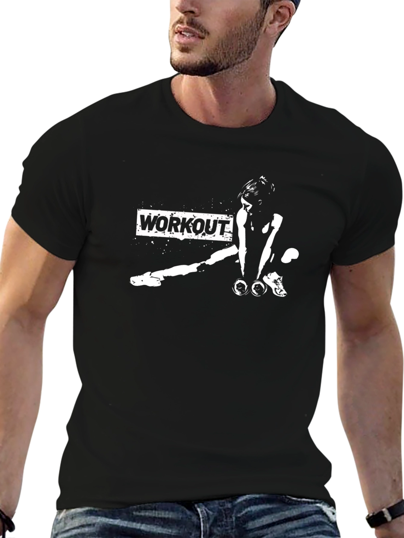 Workout Graphic Tee - Black Cotton Fitness Shirt