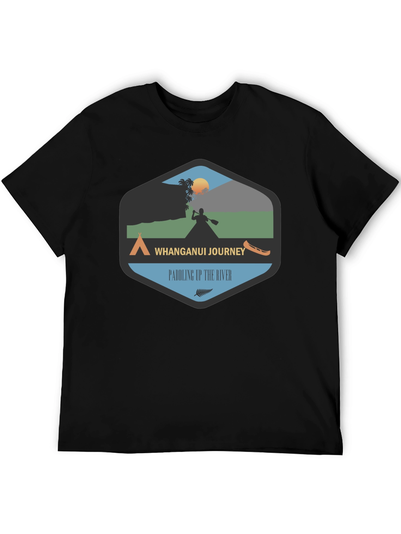 Whanganui Journey Black Tee - Paddling Up The River