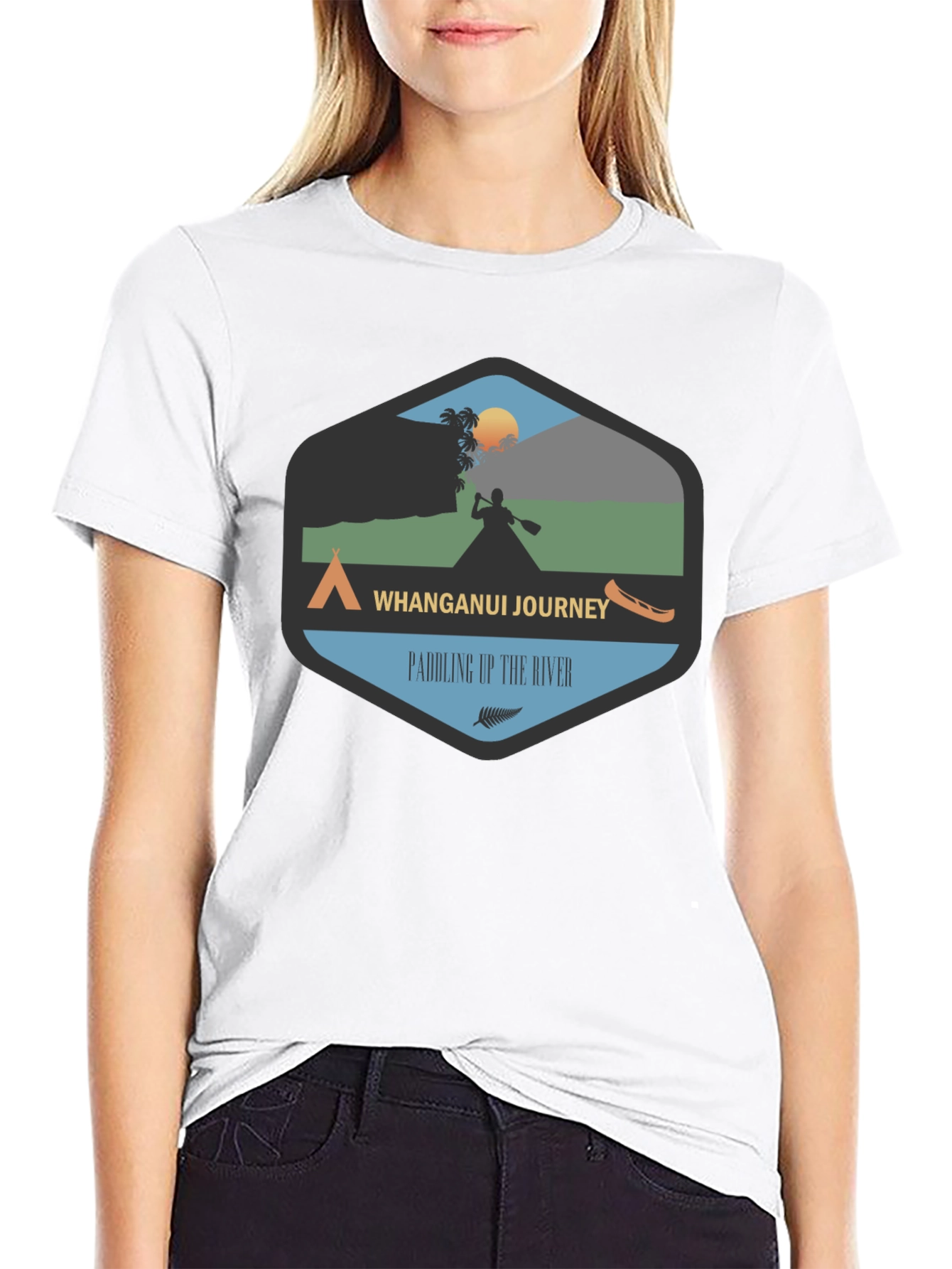 Whanganui Journey Black Tee - Paddling Up The River